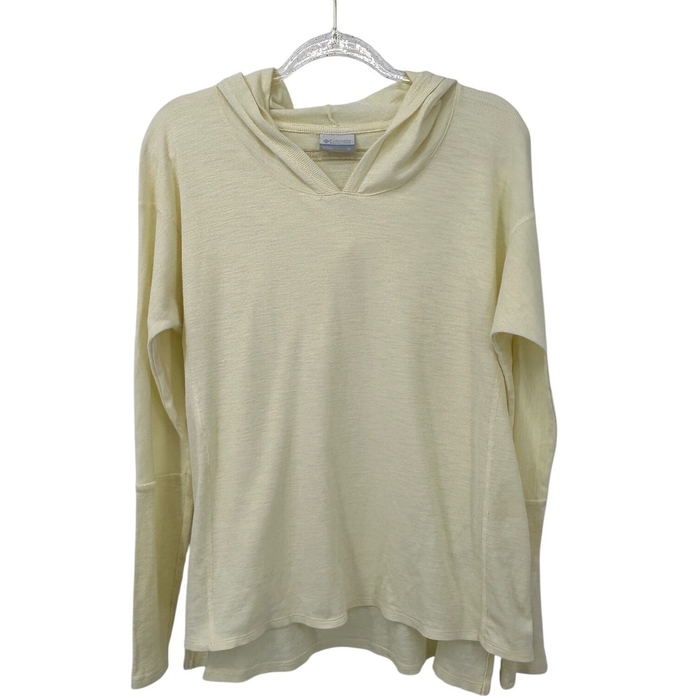 Columbia Womens XL Pale Yellow‎ Lightweight Slub Knit Pullover Hoodie V-Neck Top